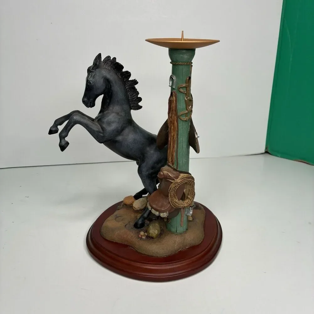 Danbury Mint Noble Black Stallion Candlestick Holder By Gianni Benveuti